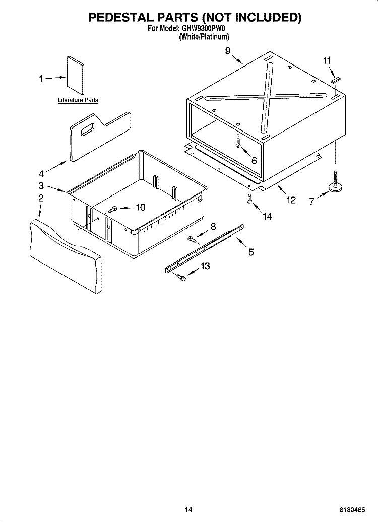 PEDESTAL PARTS (NOT INCLUDED) Diagram and Parts List for GHW9300PW0  Whirlpool Washer