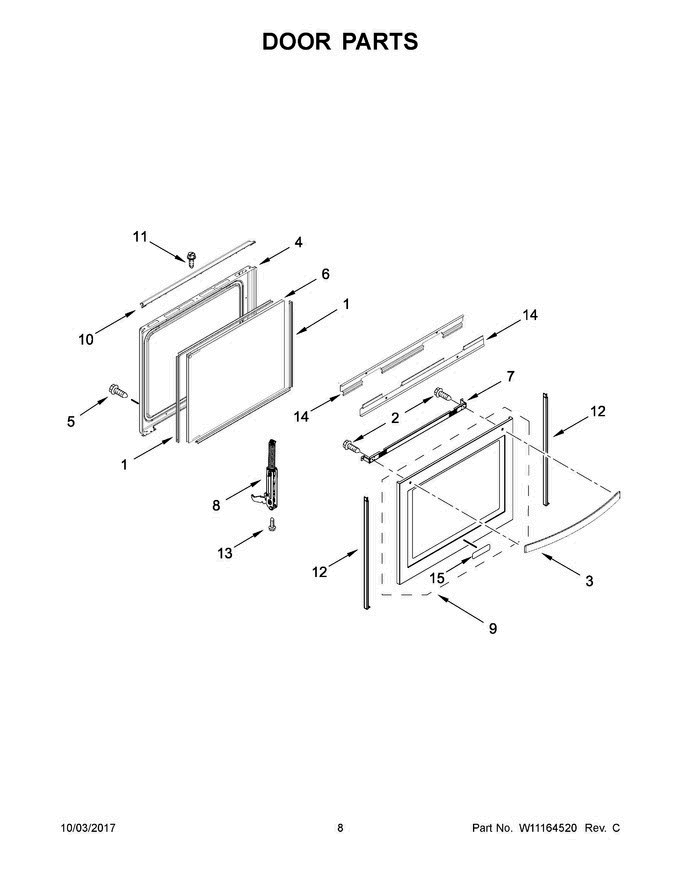 05 - Door Parts Diagram and Parts List for WFE975H0HV0  Whirlpool Range