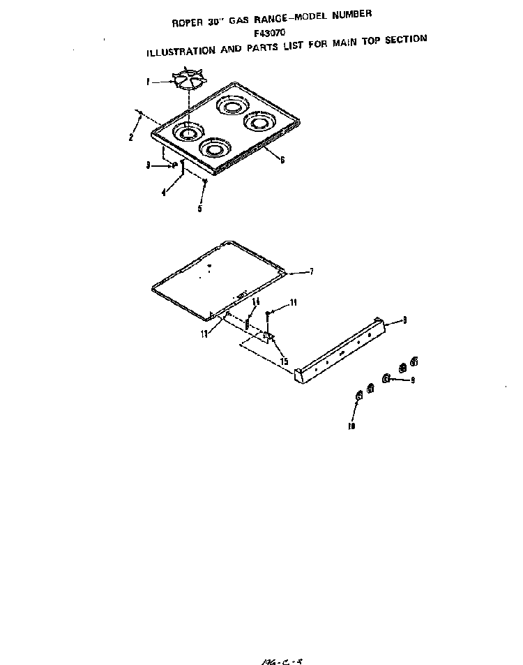 Main Top Diagram and Parts List for F4307*0  Roper Range