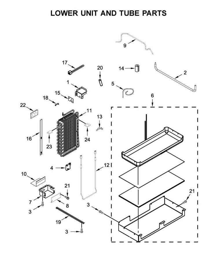 Lower Unit And Tube Parts Diagram and Parts List for KBSN608ESS01  KitchenAid Refrigerator