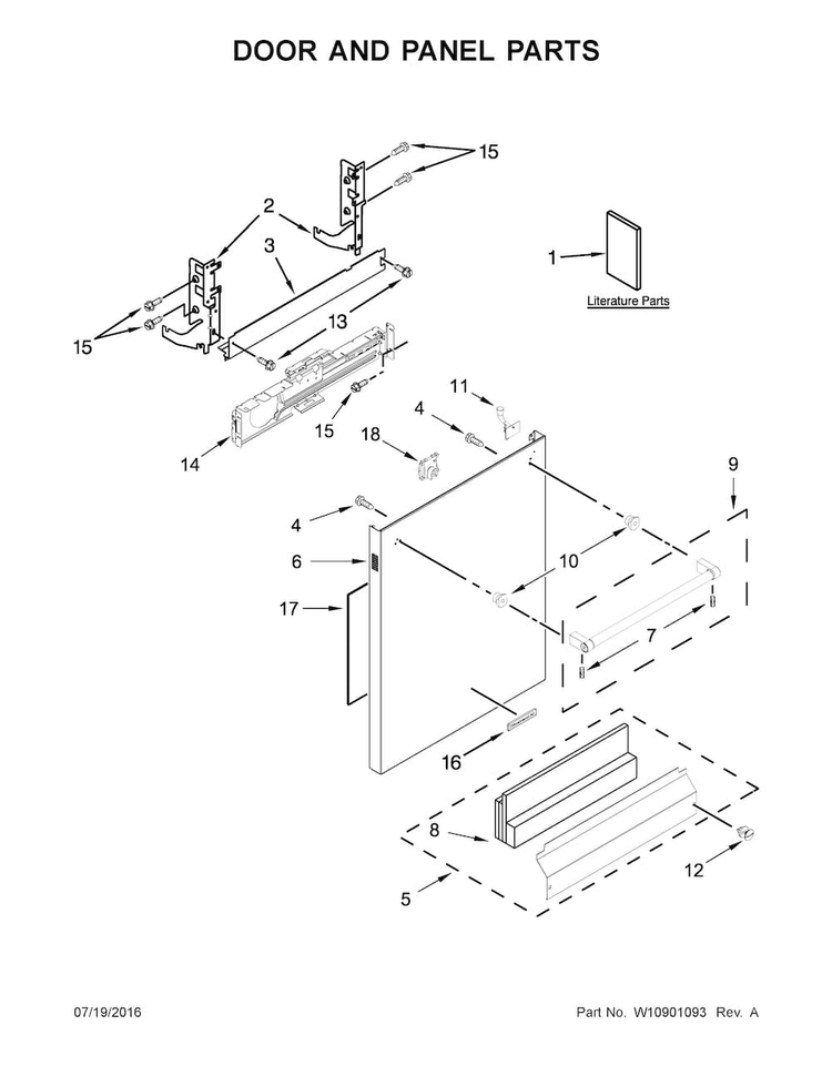 Door And Panel Parts Diagram and Parts List for KDTE204EBL2  KitchenAid Dishwasher