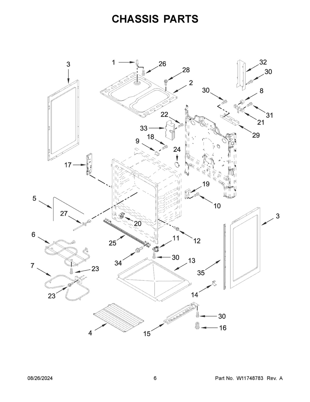 04 - Chassis Parts Diagram and Parts List for ACR4203MNS1  Whirlpool Wall Oven