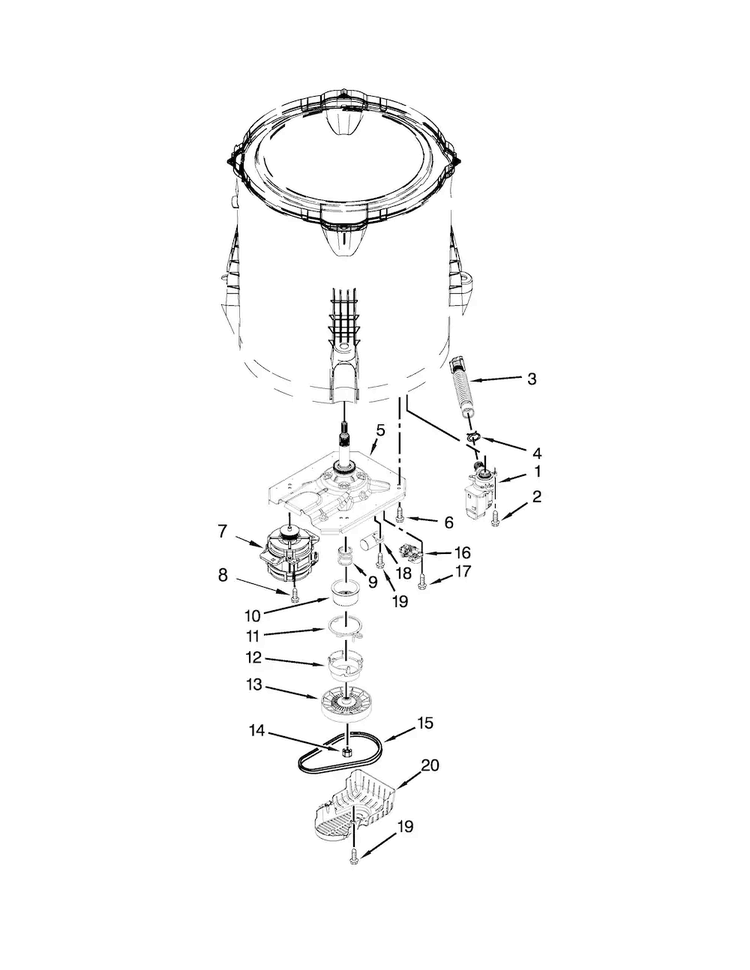 Gearcase, Motor And Pump Parts Diagram and Parts List for WTW5810BW0  Whirlpool Washer