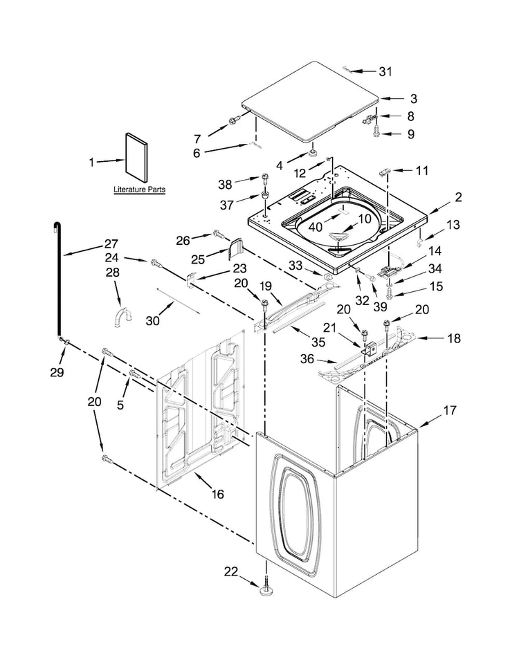 Top And Cabinet Parts Diagram and Parts List for 1102992310  Kenmore Washer