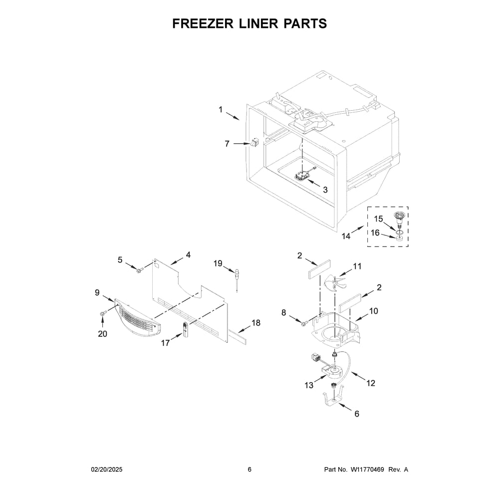 Freezer Liner Parts Diagram and Parts List for WRX986SIHV04  Whirlpool Refrigerator