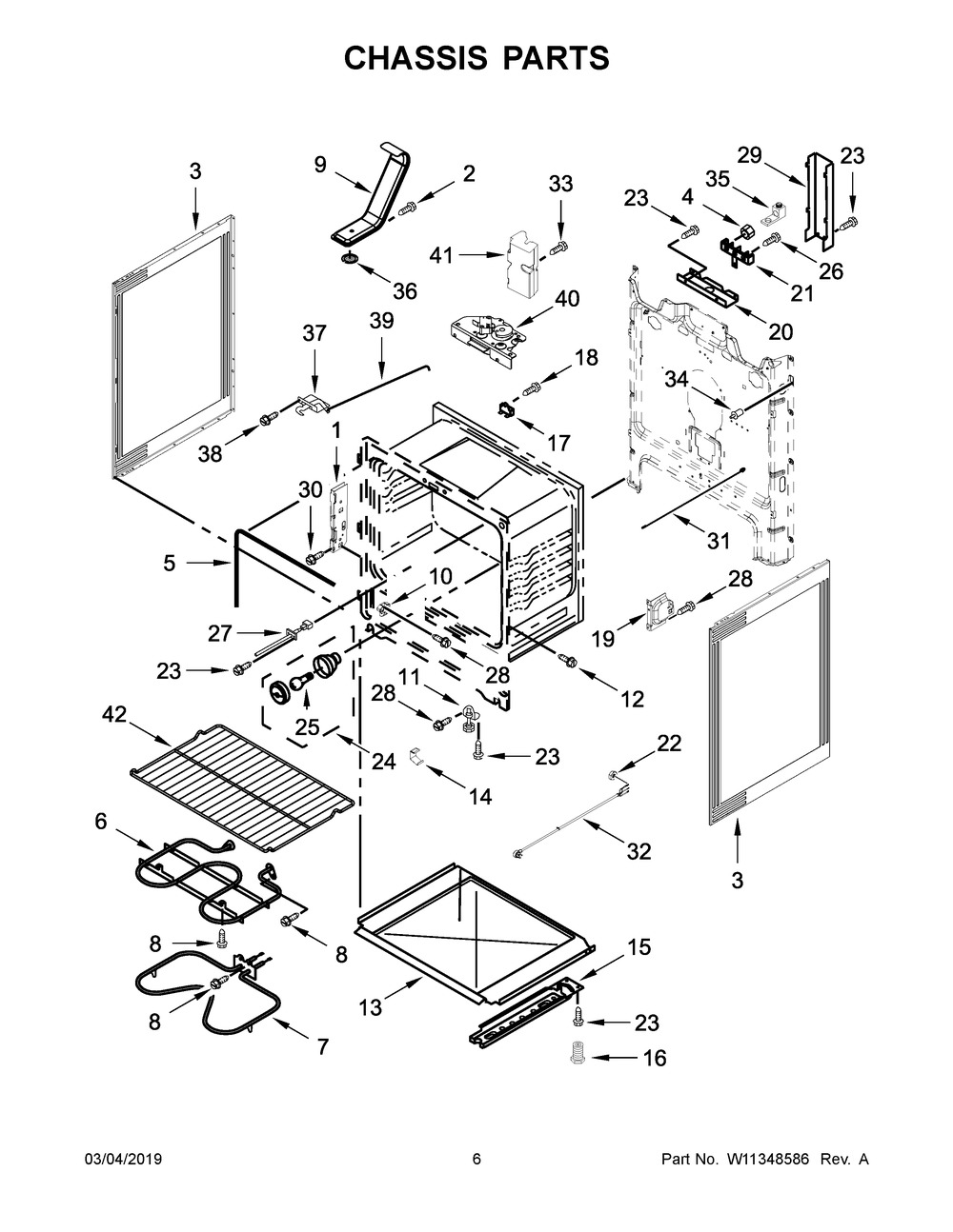 Chassis Parts Diagram and Parts List for YWFE510S0HB1  Whirlpool Range