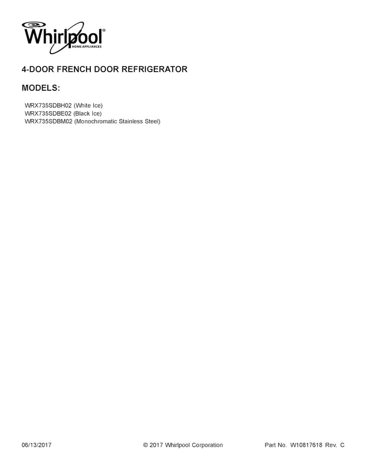 Cover Sheet Diagram and Parts List for WRX735SDBE02  Whirlpool Refrigerator
