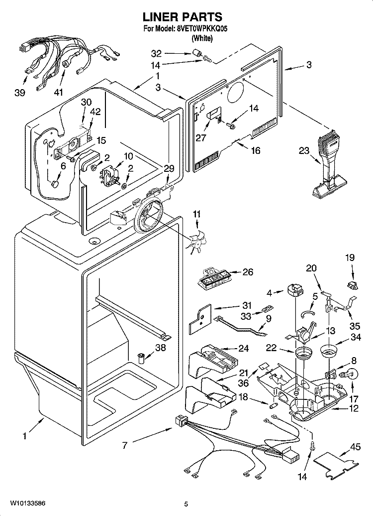 LINER PARTS Diagram and Parts List for 8VET0WPKKQ05  Whirlpool Refrigerator