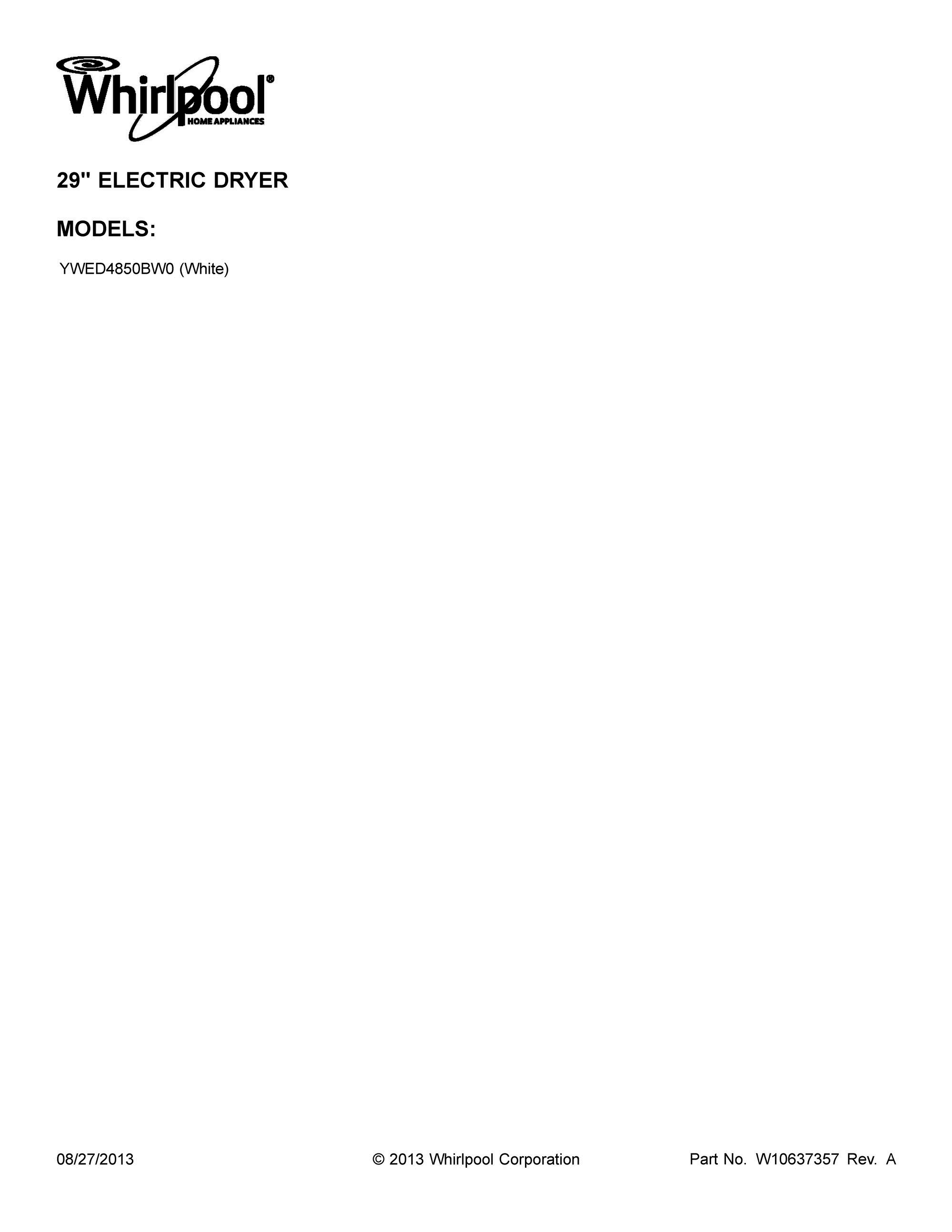 01 - COVER SHEET Diagram and Parts List for YWED4850BW0  Whirlpool Dryer