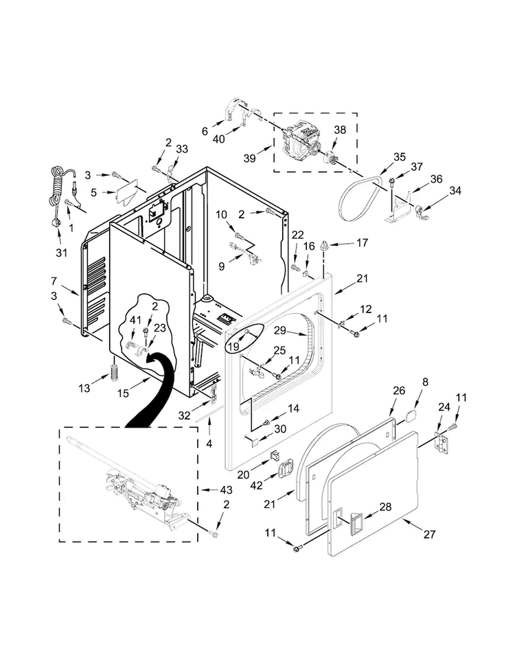 Cabinet Parts Diagram and Parts List for WGD4815EW2  Whirlpool Dryer