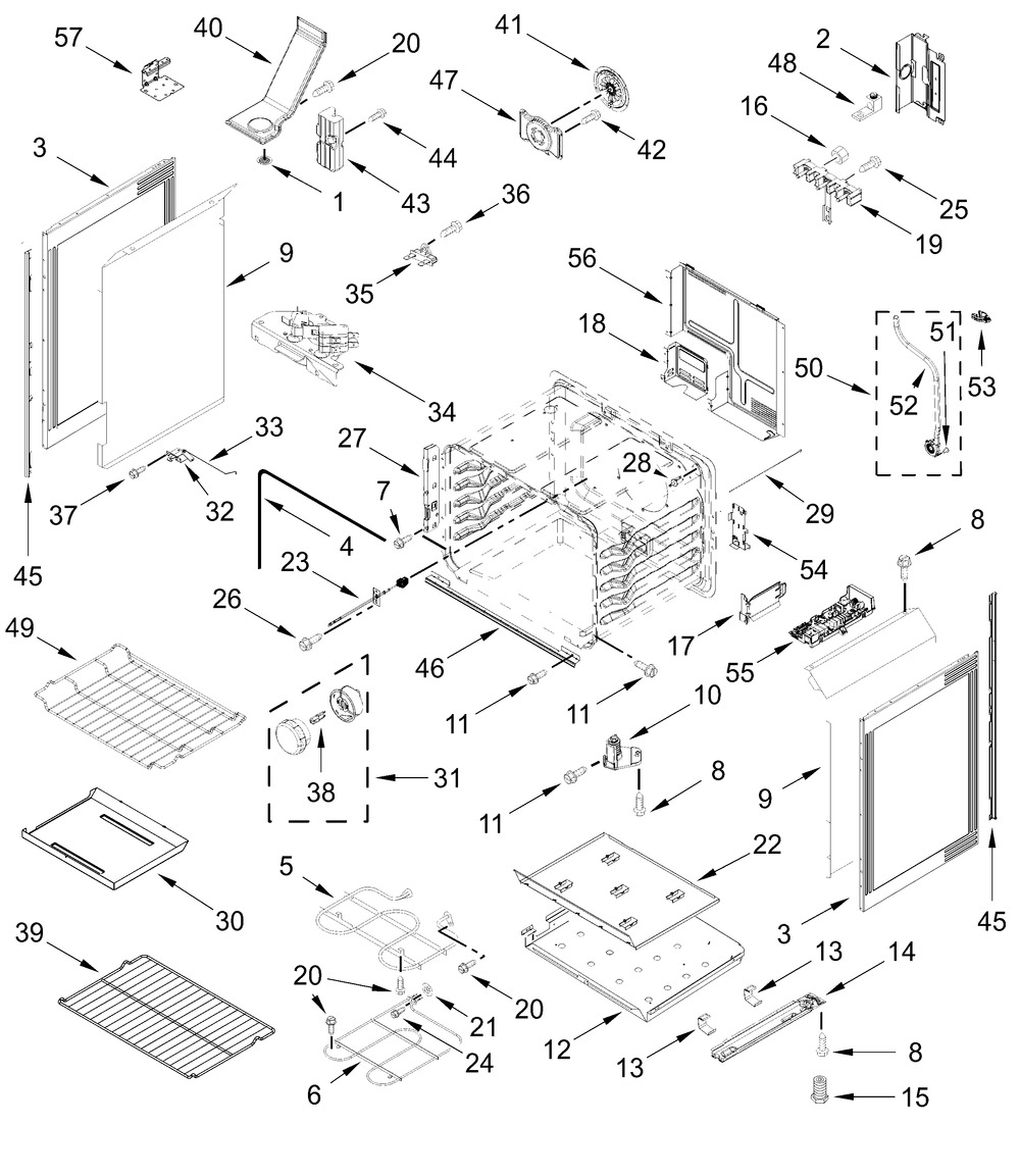 Chassis Parts Diagram and Parts List for KFES530SPS0  Whirlpool Range
