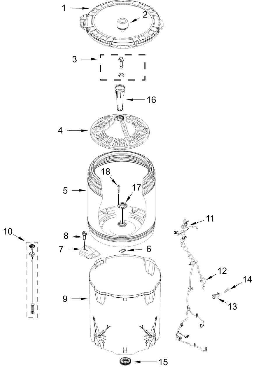Basket And Tub Parts Diagram and Parts List for MTW4205SW0  Whirlpool Washer