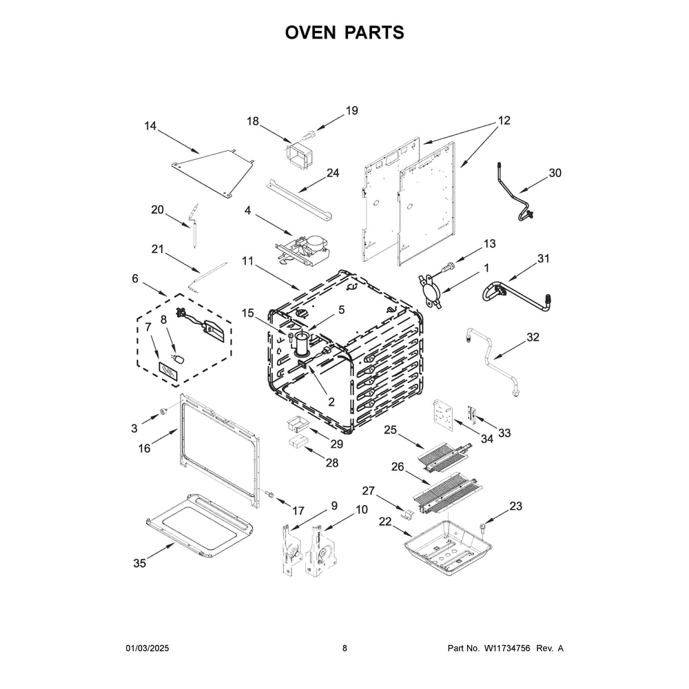 Oven Parts Diagram and Parts List for KFGC500JAV07  KitchenAid Range