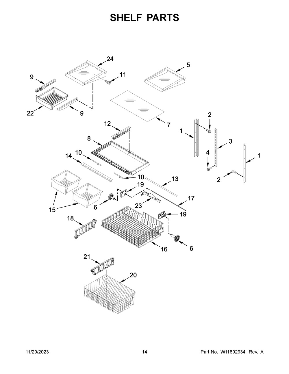 Shelf Parts Diagram and Parts List for WRB329DMBM05  Whirlpool Refrigerator