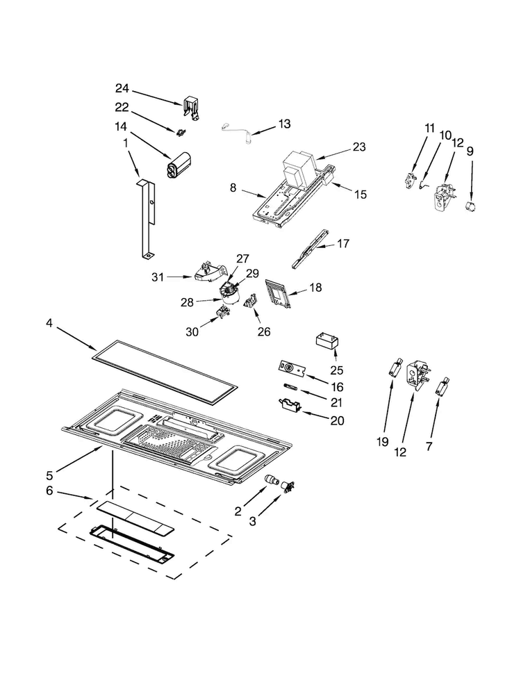 Interior And Ventilation Parts Diagram and Parts List for WMH53520CW1  Whirlpool Microwave