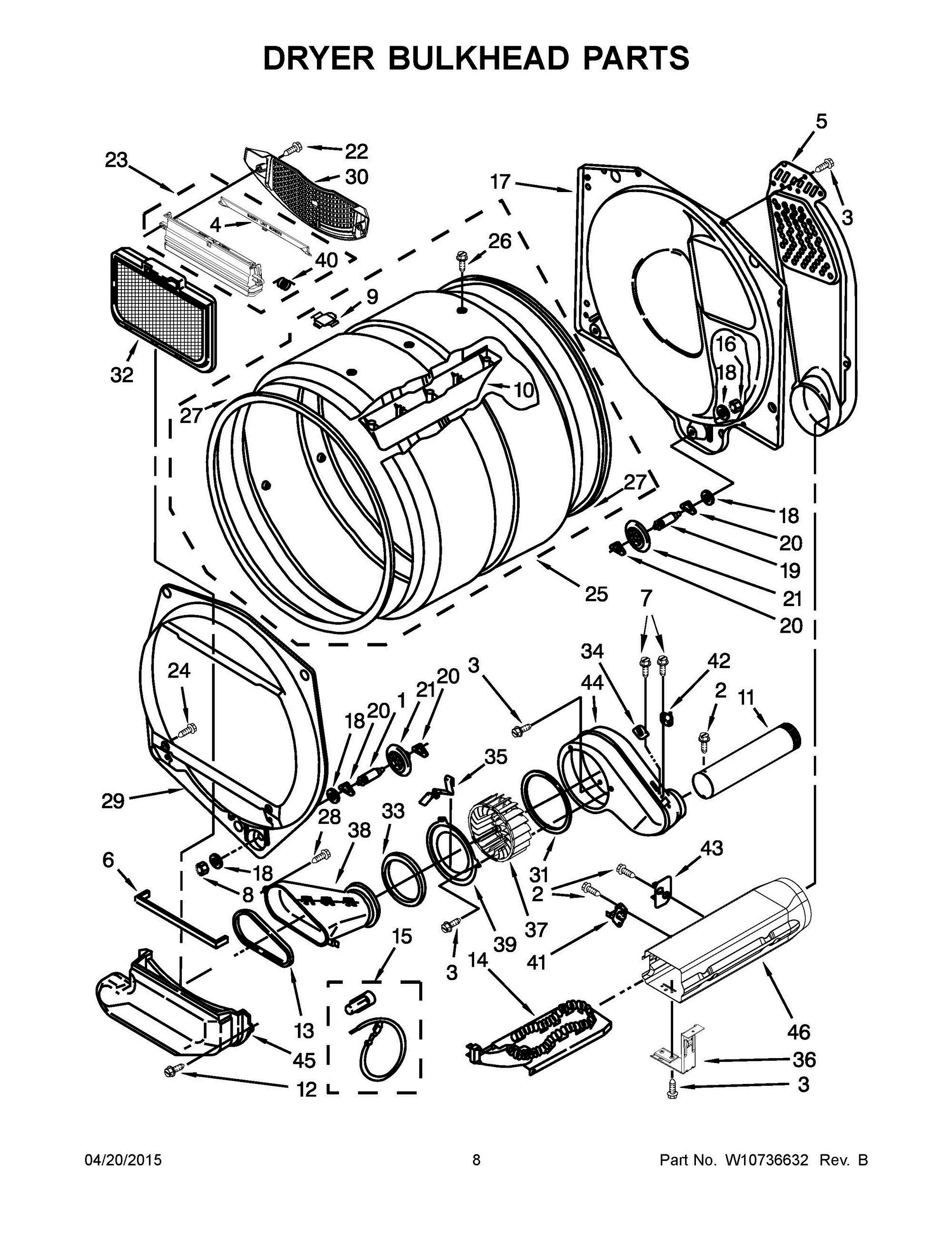 05 - DRYER BULKHEAD PARTS Diagram and Parts List for YWET3300XQ2  Whirlpool Washer Dryer Combo