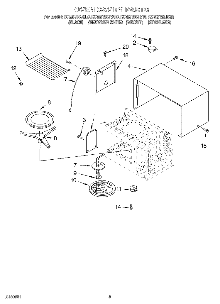 OVEN CAVITY Diagram and Parts List for KCMS185JBL0  KitchenAid Microwave