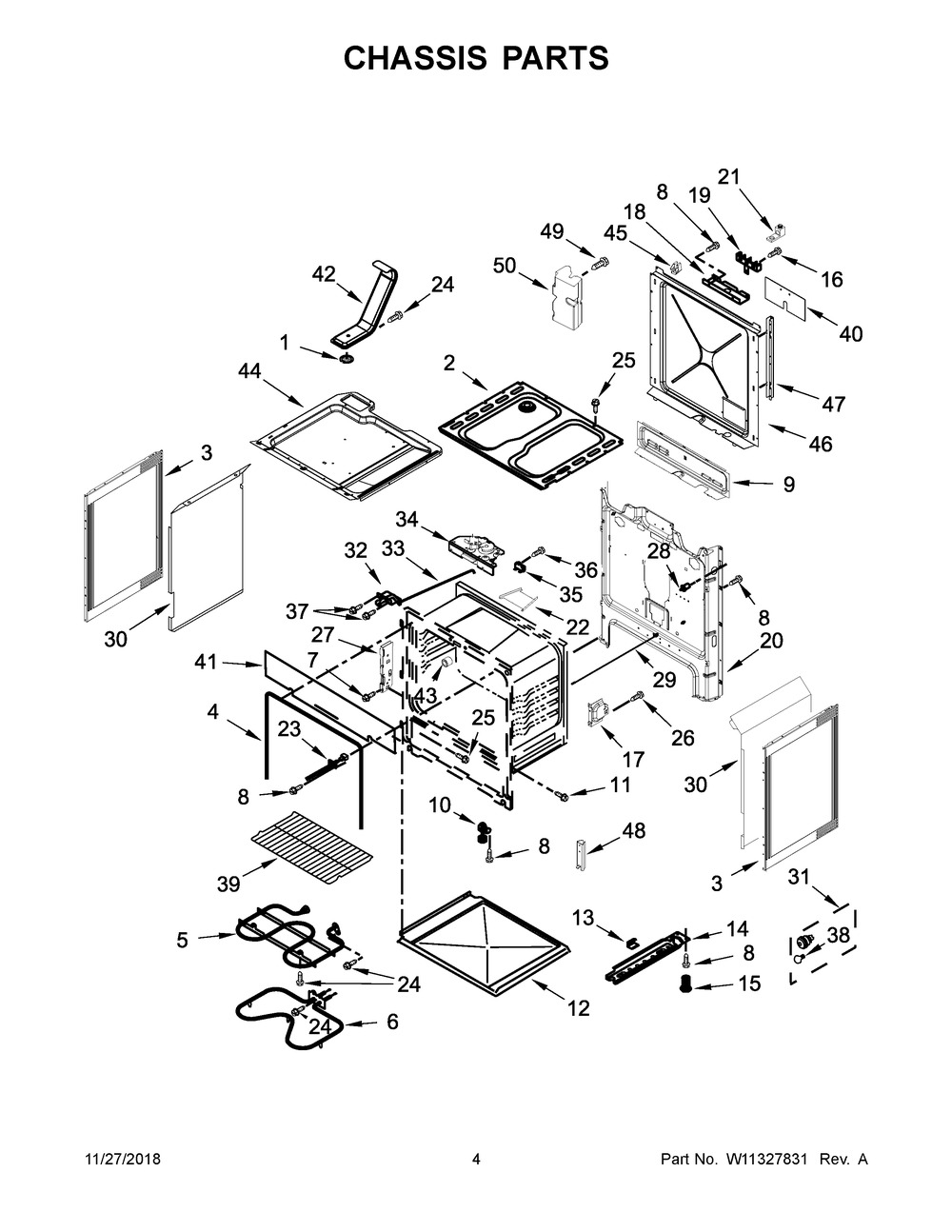 Chassis Parts Diagram and Parts List for WEC310SAGW2  Whirlpool Range