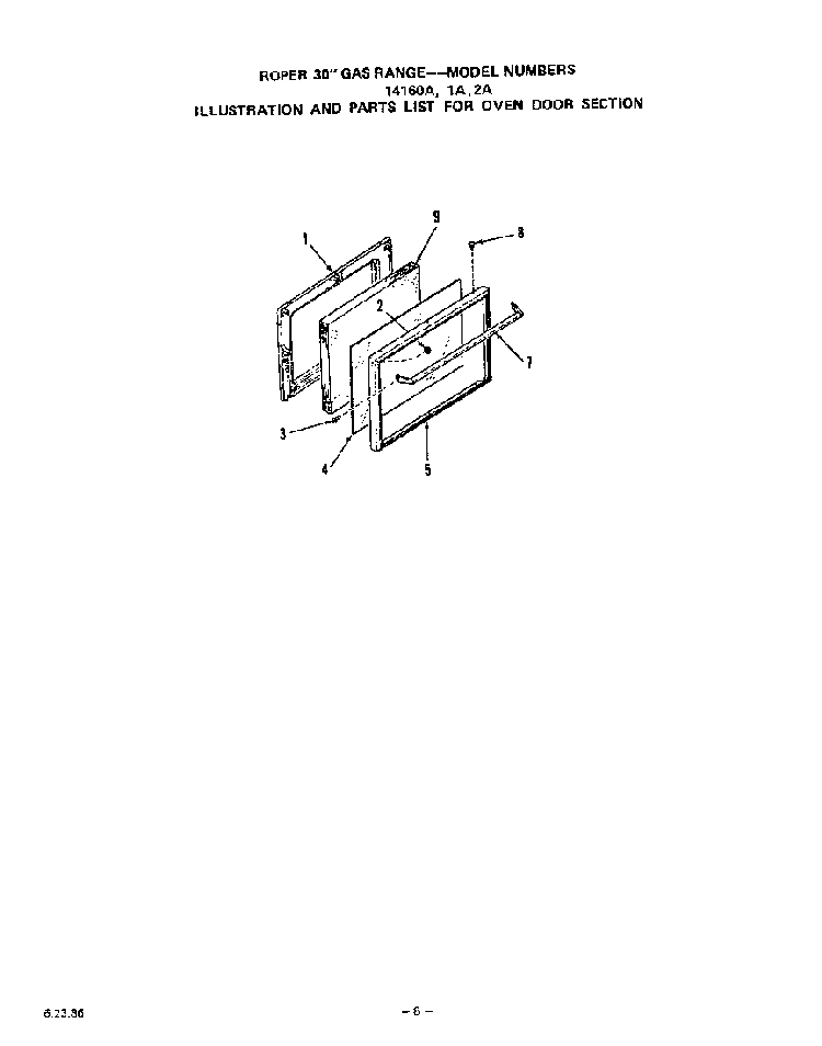 Door Diagram and Parts List for 1416*0A  Roper Range