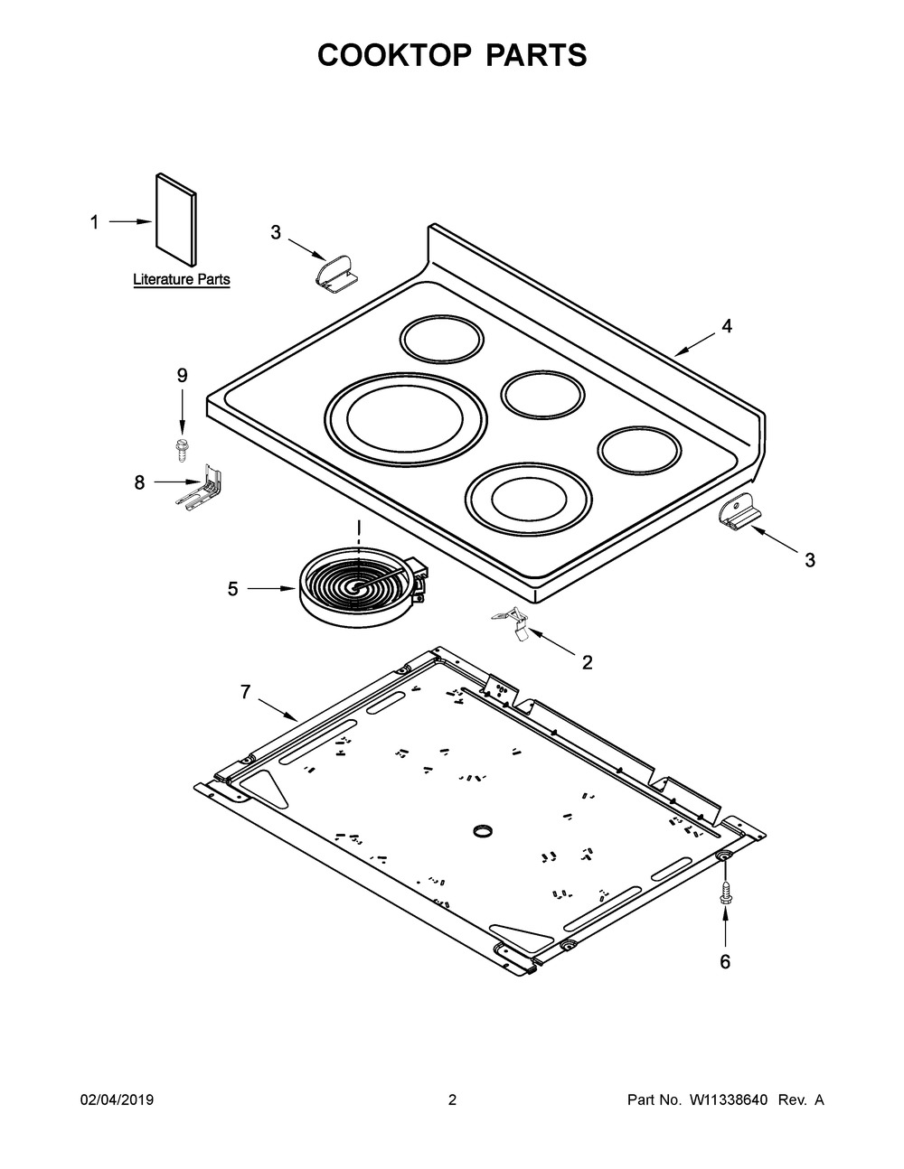 Cooktop Parts Diagram and Parts List for YWFE775H0HW1  Whirlpool Range