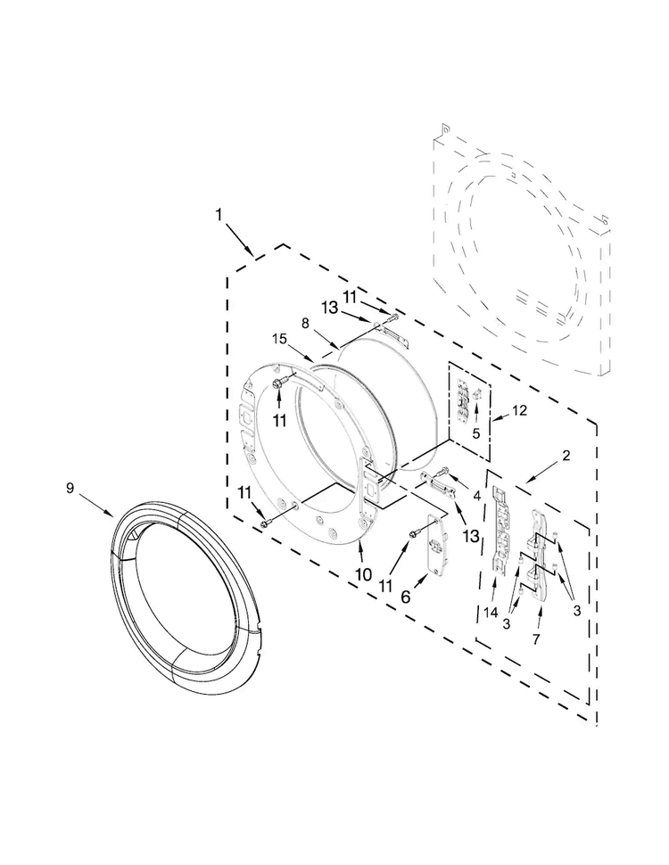 Door Parts Diagram and Parts List for WGD92HEFC0  Whirlpool Dryer