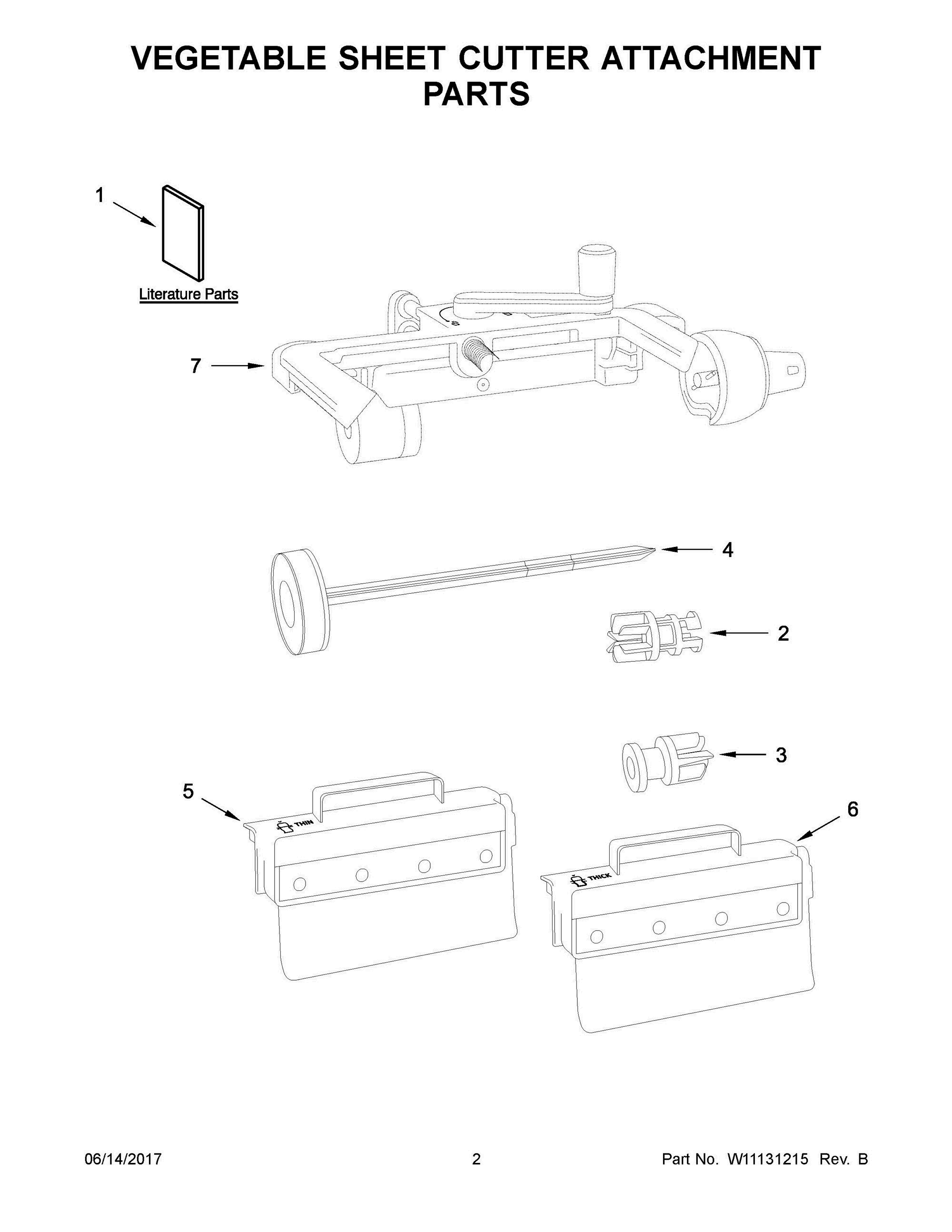 02 - VEGETABLE SHEET CUTTER ATTACHMENT PARTS Diagram and Parts List for 5KSMSCA0  Whirlpool Slicer