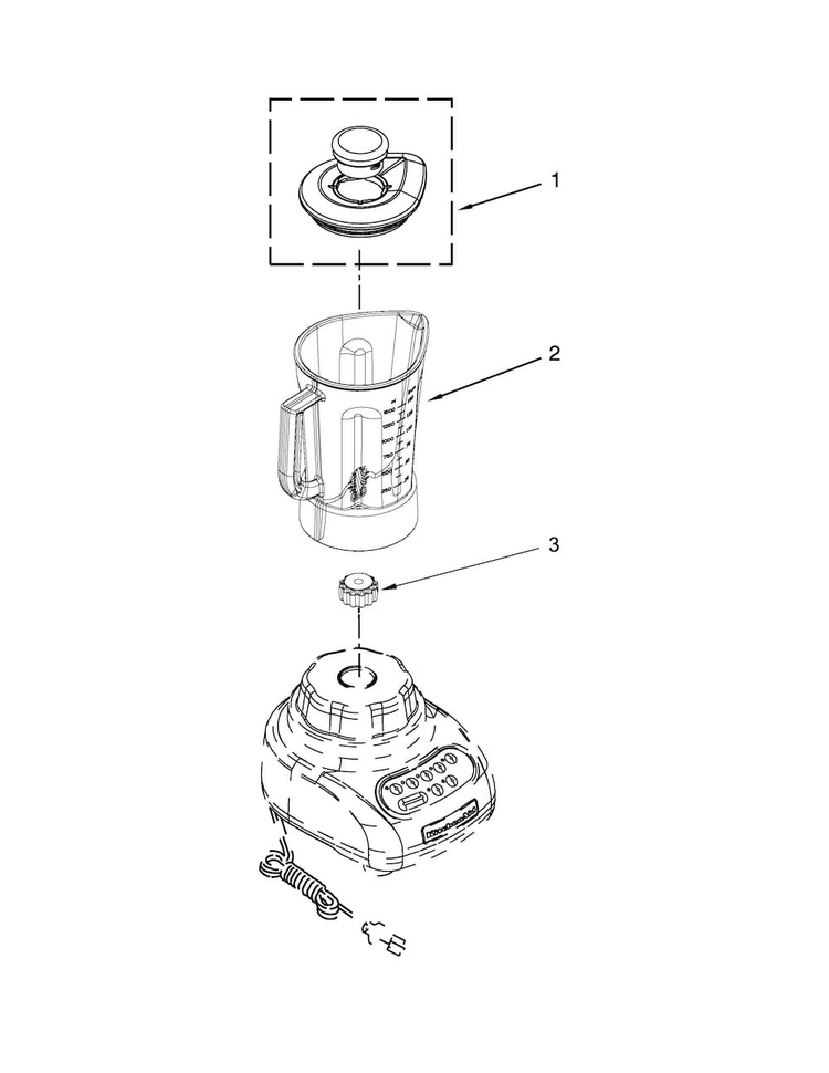 Attachment Parts Diagram and Parts List for 5KSB45BWH1  KitchenAid Blender