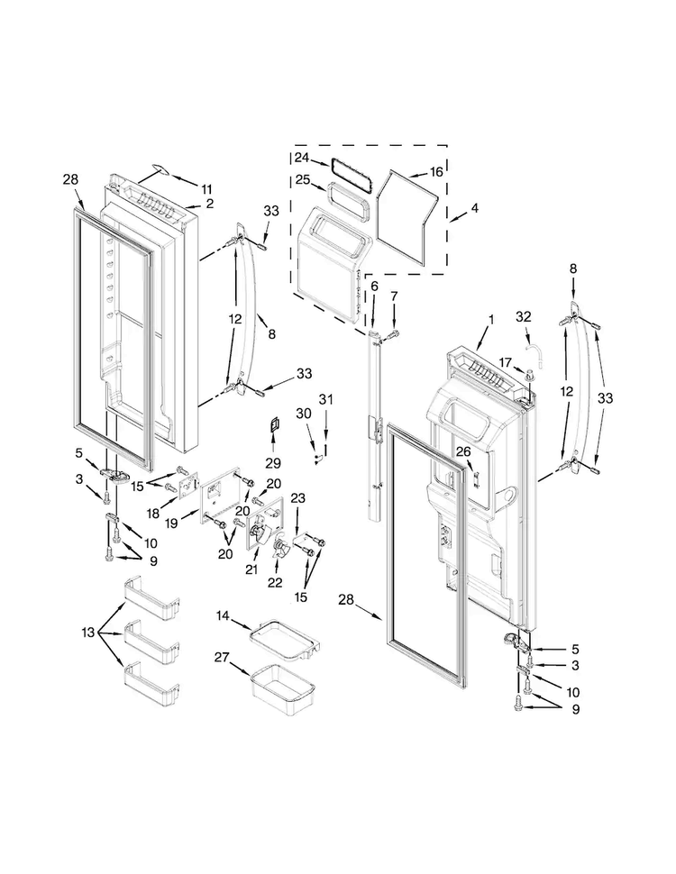 Refrigerator Door Parts Diagram and Parts List for KFIV29PCMS01  KitchenAid Refrigerator