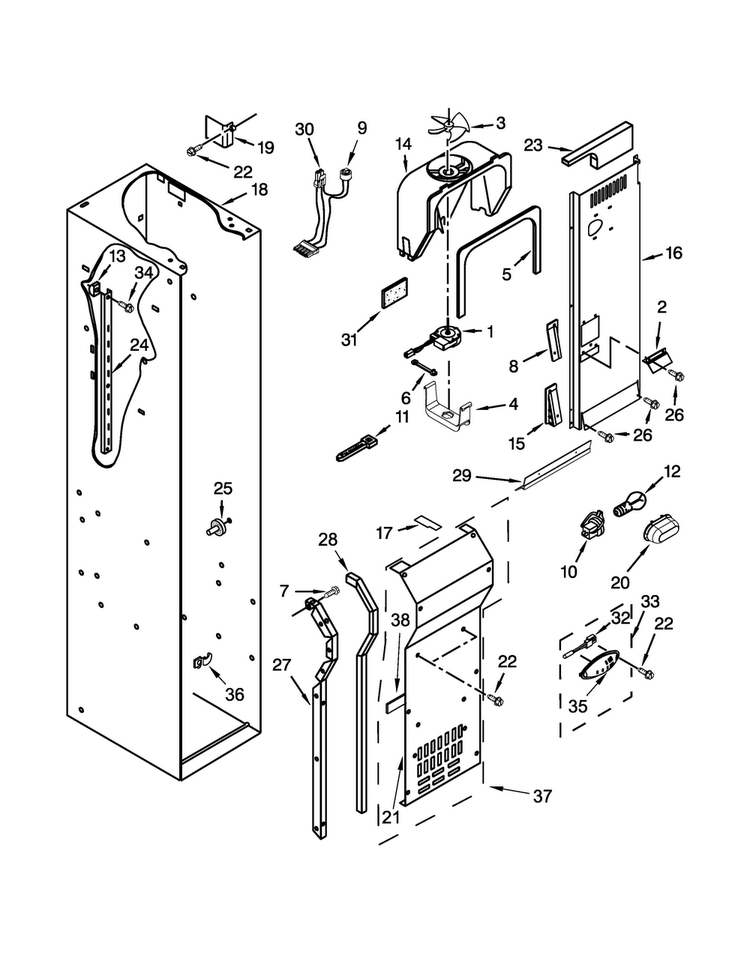 Freezer Liner And Air Flow Parts Diagram and Parts List for KSSC42FTS18  KitchenAid Refrigerator