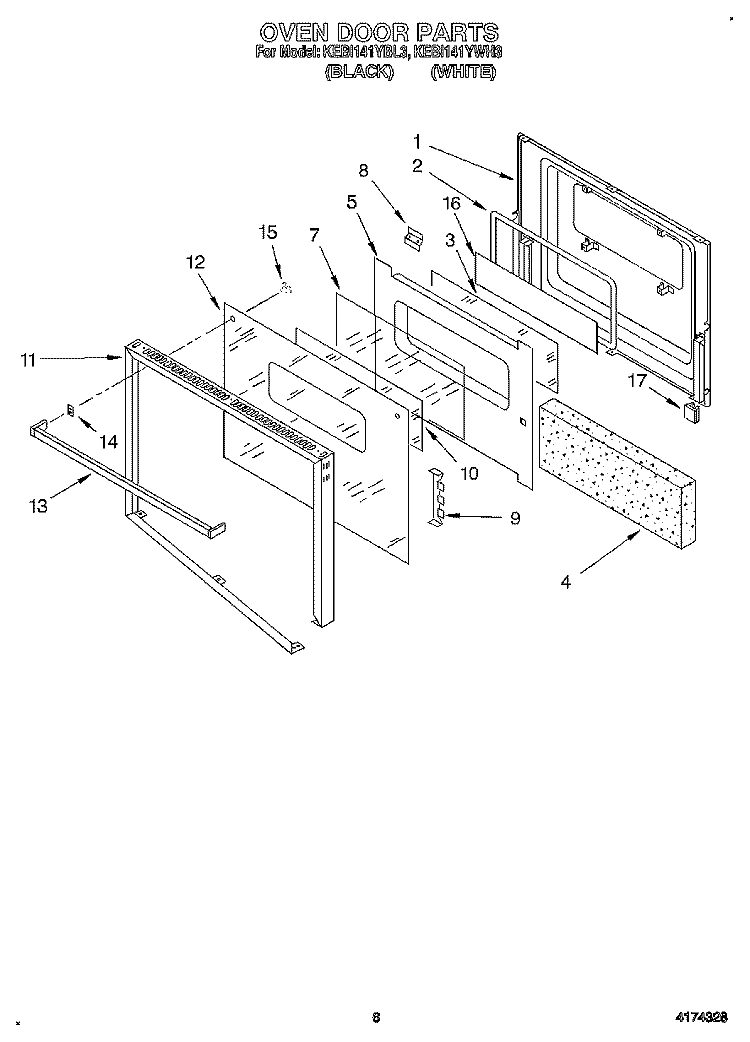OVEN DOOR Diagram and Parts List for KEBI141YWH3  KitchenAid Wall Oven