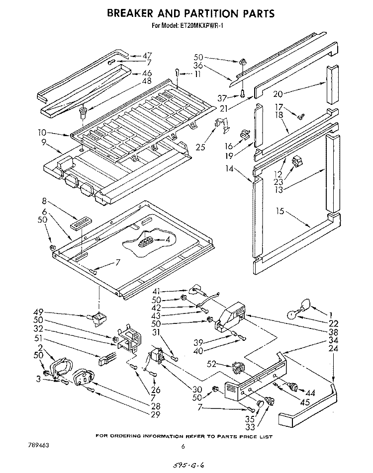 BREAKER AND PARTITION Diagram and Parts List for ET20MKXPWR1  Whirlpool Refrigerator