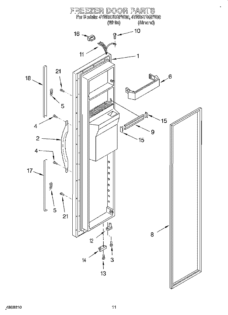 FREEZER DOOR Diagram and Parts List for 4YED27DQFW00  Whirlpool Refrigerator