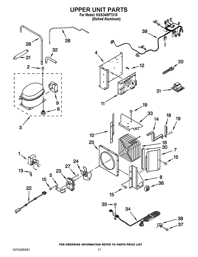 UPPER UNIT PARTS Diagram and Parts List for KSSO48FTX15  KitchenAid Refrigerator