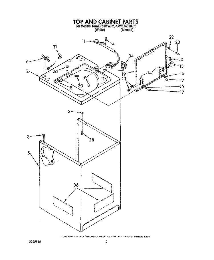 TOP AND CABINET, LIT/OPTIONAL Diagram and Parts List for KAWE760WWH2  KitchenAid Washer