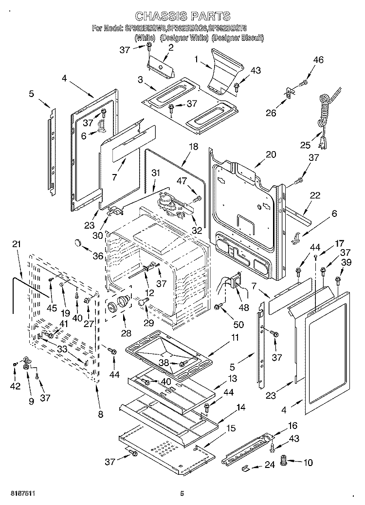 CHASSIS Diagram and Parts List for SF362BEGQ6  Whirlpool Range