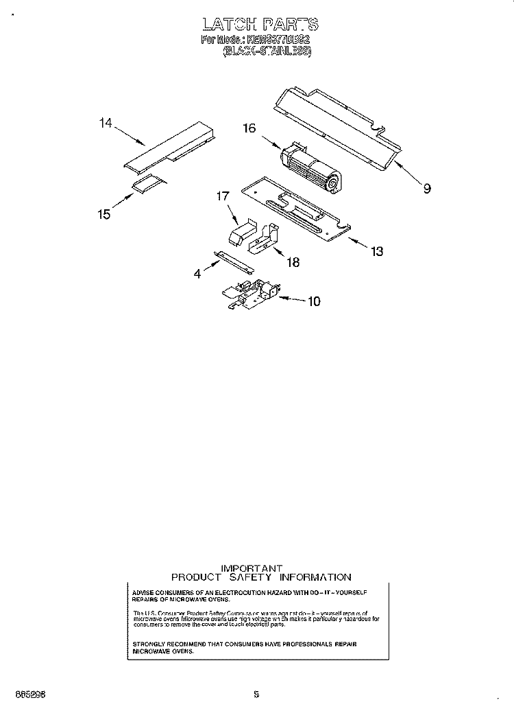 LATCH Diagram and Parts List for KEMS377DBS2  KitchenAid Microwave Oven Combo