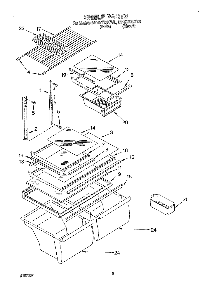 SHELF, OPTIONAL Diagram and Parts List for ET1MTKXKT00  Whirlpool Refrigerator