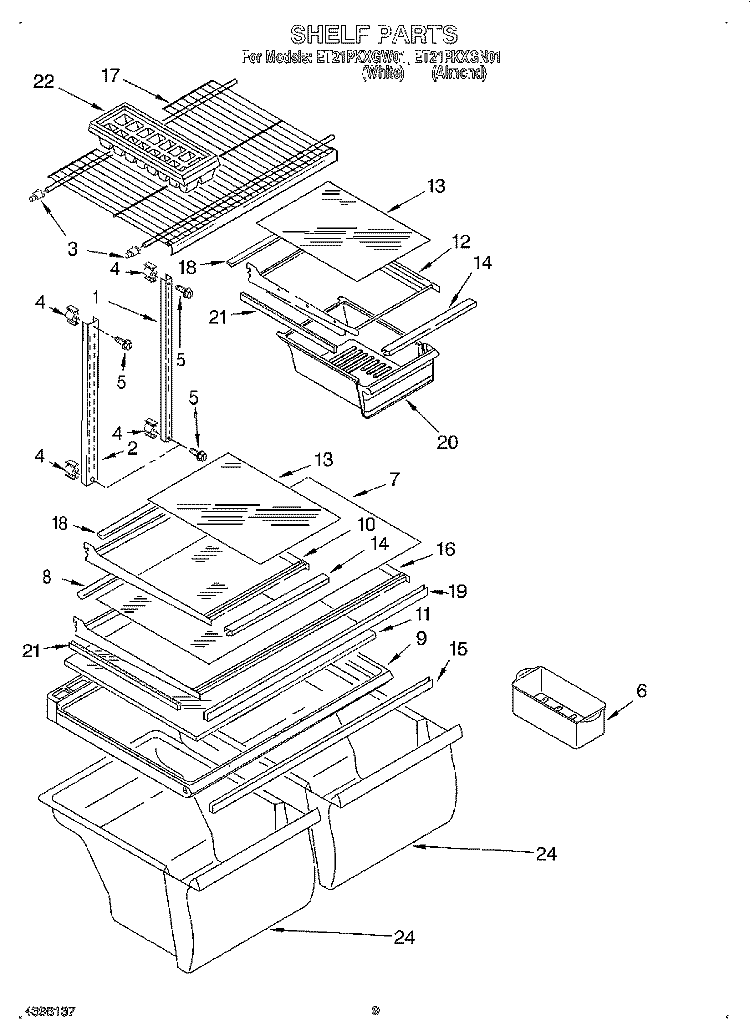SHELF, LIT/OPTIONAL Diagram and Parts List for ET21PKXGW01  Whirlpool Refrigerator
