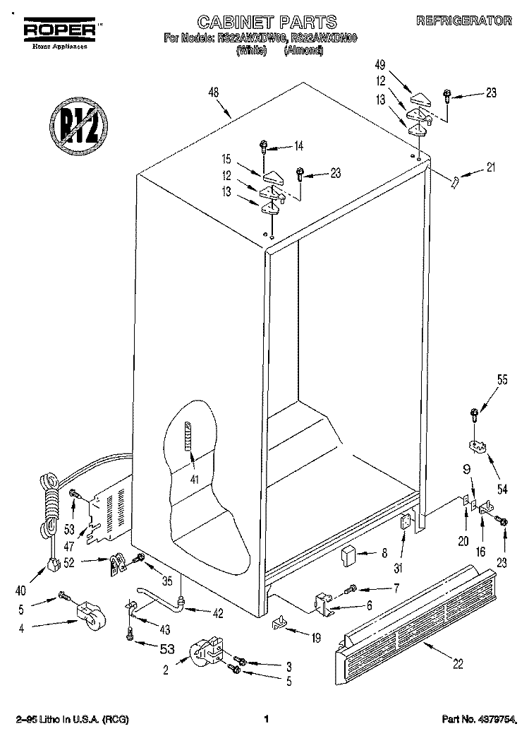 CABINET Diagram and Parts List for RS22AWXDN00  Roper Refrigerator