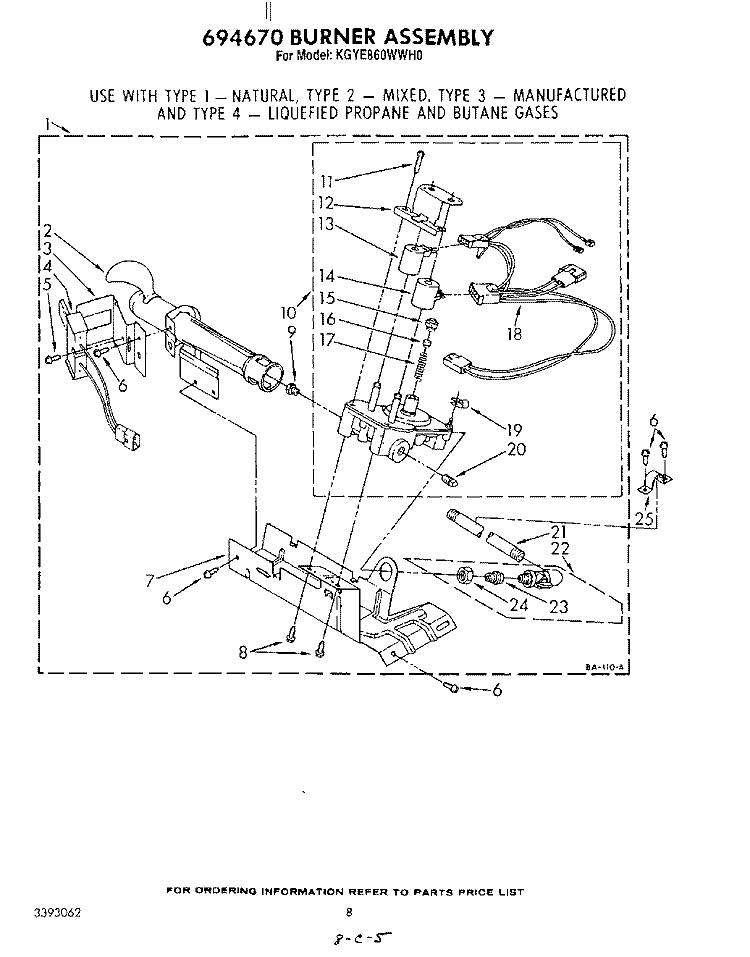 694670 BURNER Diagram and Parts List for KGYE860WAL0  KitchenAid Dryer