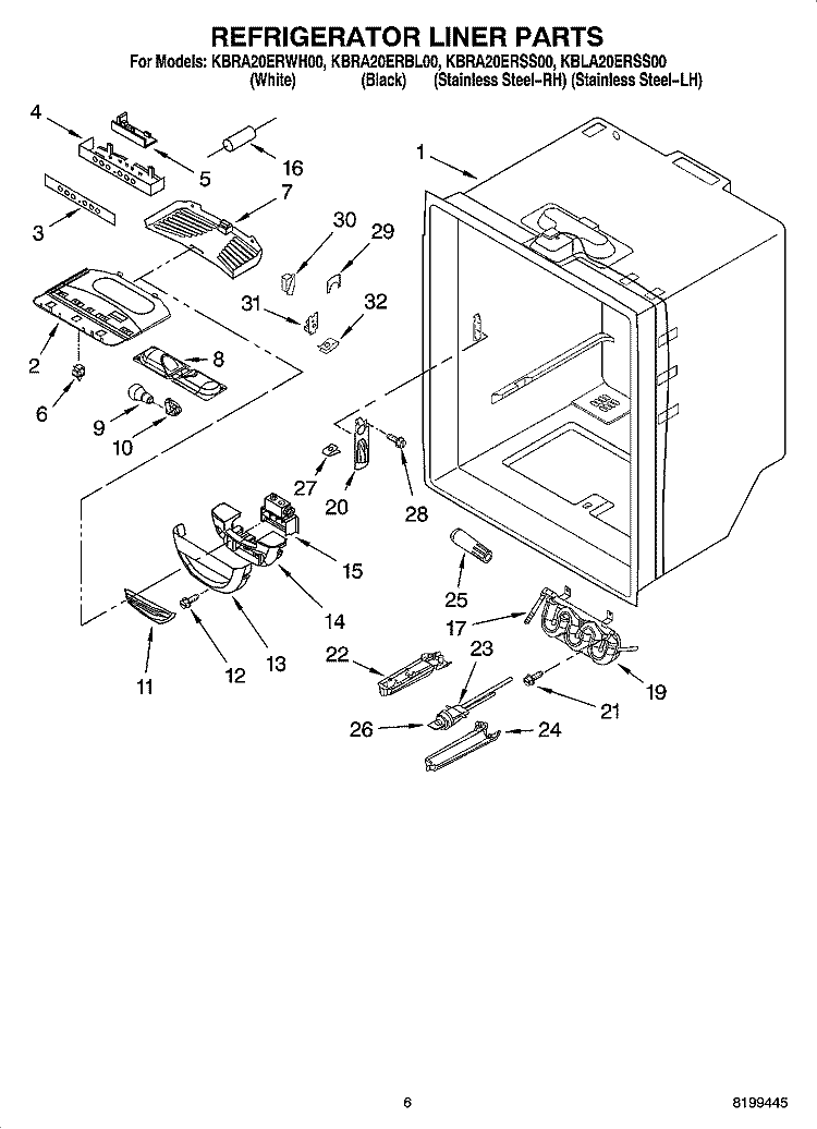 REFRIGERATOR LINER PARTS Diagram and Parts List for KBLA20ERSS00  KitchenAid Refrigerator