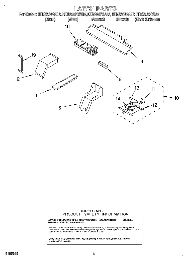 LATCH Diagram and Parts List for KEMS307GBS2  KitchenAid Microwave Oven Combo