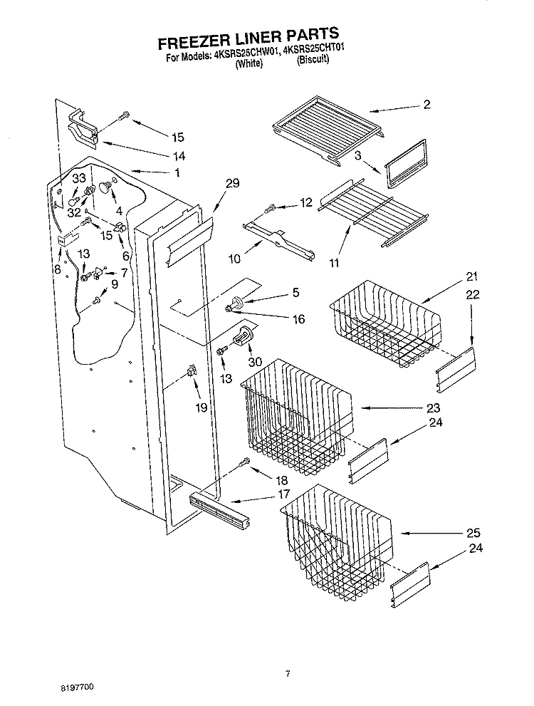 FREEZER LINER Diagram and Parts List for 4KSRS25CHW01  KitchenAid Refrigerator