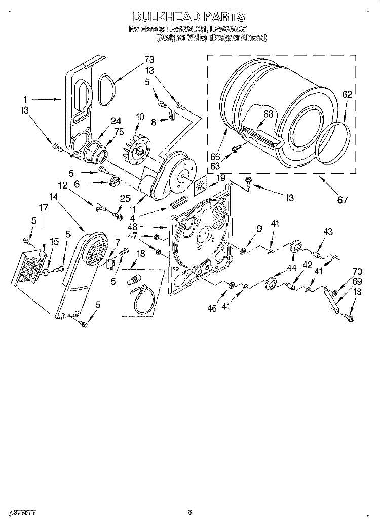 SECTION Diagram and Parts List for LEV6634DZ1  Whirlpool Dryer