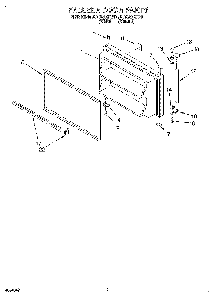 FREEZER DOOR Diagram and Parts List for RT18AKXFN01  Roper Refrigerator