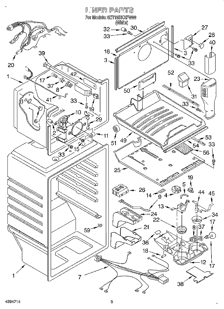 LINER Diagram and Parts List for 6ET19DKXFW00  Whirlpool Refrigerator