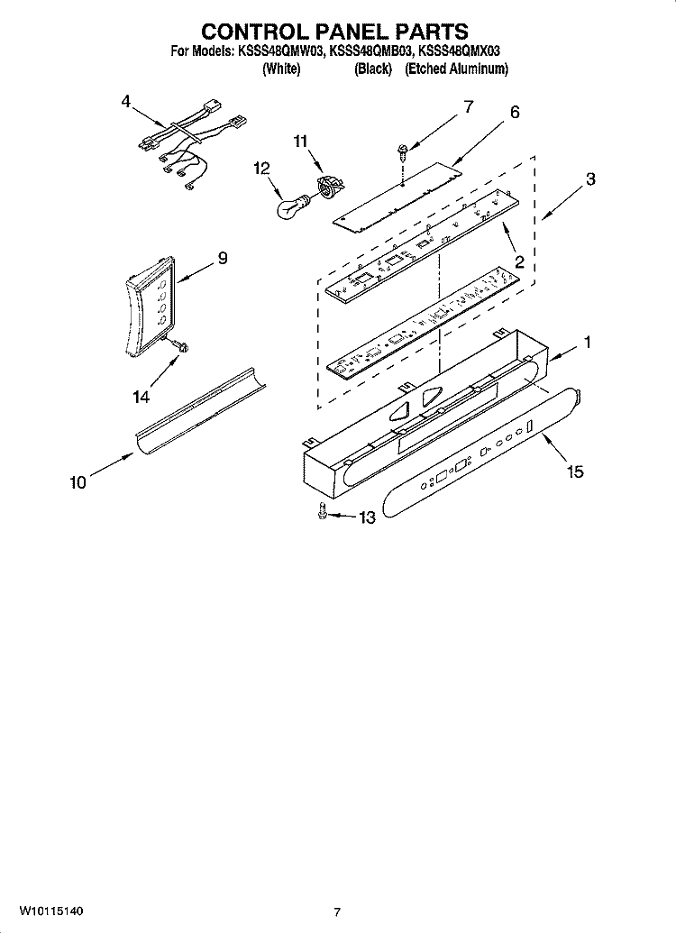 CONTROL PANEL PARTS Diagram and Parts List for KSSS48QMB03  KitchenAid Refrigerator