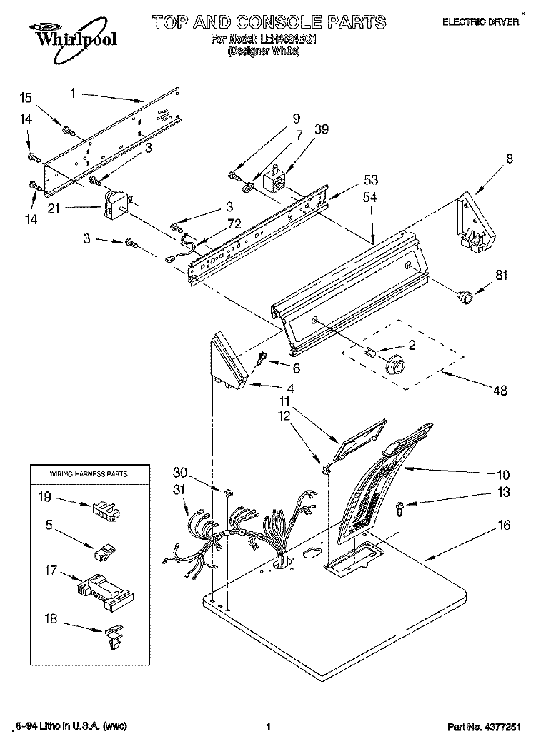 SECTION Diagram and Parts List for LER4624BQ1  Whirlpool Dryer
