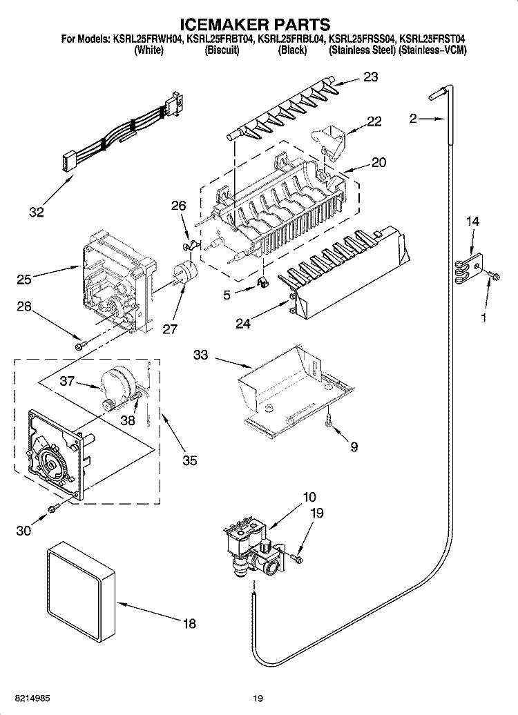 ICEMAKER PARTS, OPTIONAL PARTS (NOT INCLUDED) Diagram and Parts List for KSRL25FRWH04  KitchenAid Refrigerator
