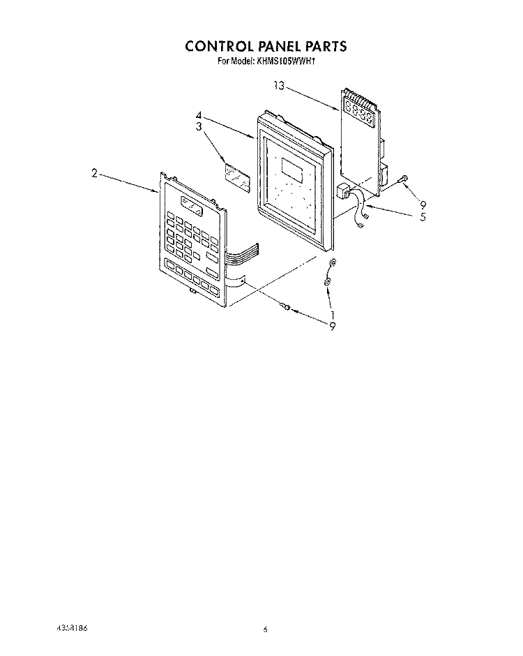 CONTROL PANEL Diagram and Parts List for KHMS105WBL1  KitchenAid Microwave
